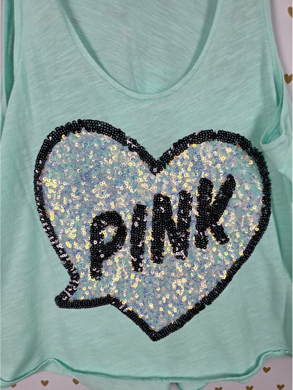 Victorias Secret PINK BLING Heart Sequined Tank top mint XS